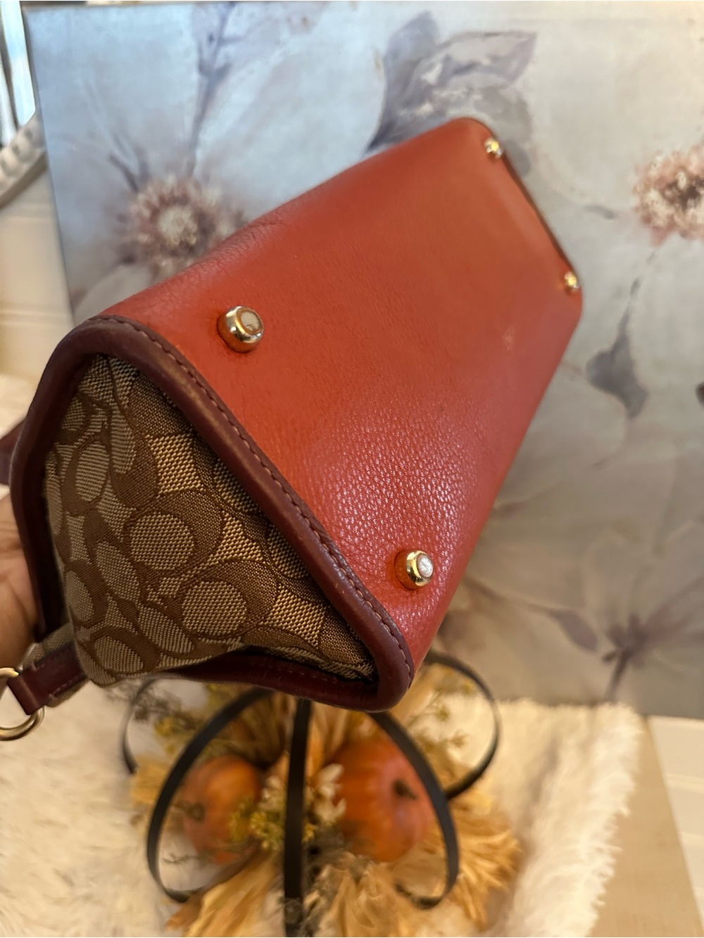 Coach Monogram Shoulder Bag with Red Trim and Yellow Logo Patch - Picture 6 of 11
